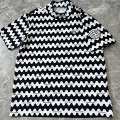 パーリーゲイツ　モックネック　Tシャツ　ストレッチ　総柄　ロゴ　ゴルフウェア　M