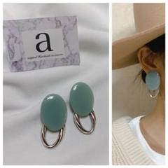 2183-1 2wayくすみブルー☺︎オーバルピアス×オーバルシルバーフープ☺︎