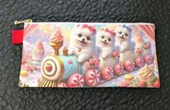 激レアポメラニアンパネル生地　ハンドメイド　両面パネルフラットポーチ 一点限定❣️レアパネル生地 サウナポメラニアン フラットポーチ