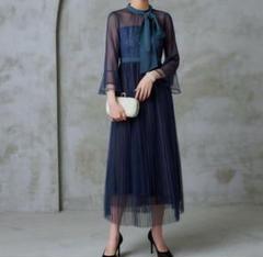 RUIRUE BOUTIQUEレース×ダブルチュールプリーツシャイニードレス
