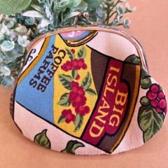 No.2 ハンドメイド がま口財布 コーヒー 花柄 ハワイアン 小物入れ