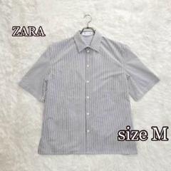 ZARA ストライプ柄　　半袖　ポリシャツ（M）ゆったり　サラッと　夏シャツ