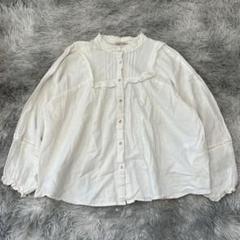 美品✨【サマンサモスモス】ホワイトフリルラウンドネックシャツ リネン混