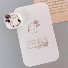 消しゴムはんこ　シマエナガと一輪の紫陽花はんこのサムネイル