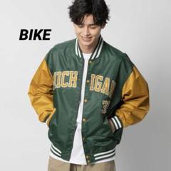 BIKE スタジャン ナイロン　ジャケット　カレッジ ロゴ　大きめ　XL