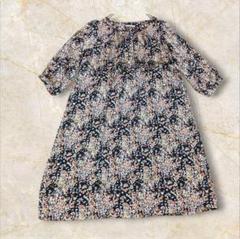 【ハッシュアッシュ】ロングワンピース　バンドカラー　花柄　体系カバー　ゆったり