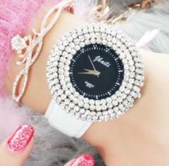 新品 送料込み ビッグフェイスラグジュアリーBLING BLING腕時計白