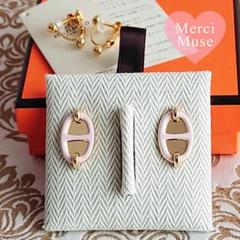 ❤お得なお品❤アイリーンピアス ホワイトｘPG金具 エルメス イヤリングにもなる ❤未使用品❤ミニマイヨンピアス ピンクxG金具 エルメス