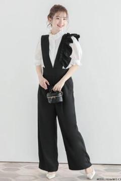 【新品タグ付き】フィットモア　アシンメトリーフリルサロペット ブラック/M