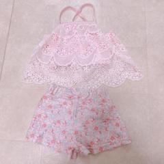 女の子用 レース 花柄 水着 上下セット 80cm