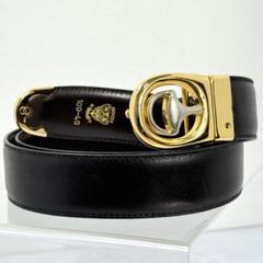 【極希少ホースビット】Gucci　レザーベルト　クレスト　回転式バックルゴールド