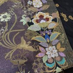 着物帯全通黒正絹金糸刺繍ゴージャスリバーシブル袋帯成人式舞踊