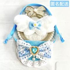 いつぬい ぬい用 羽 付き レース リボン スタイ 水色 よだれかけ モンぬい