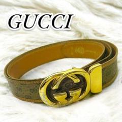 ✨人気モデル✨GUCCI インターロッキング GG キャンバス ベルト ゴールドのサムネイル