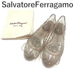 フェラガモ Ferragamo ラバーシューズ クリア ラメ リボン