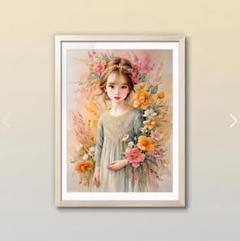 ☆AIアート☆ 花と少女の水彩タッチ絵画 額付き - メルカリ