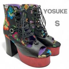 YOSUKE ヨースケ　厚底ブーツサンダル　レースアップ　刺繍　花柄　S