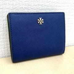 【T】TORY BURCHトリーバーチ レザー二つ折り財布 ロビンソン 紺X緑