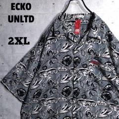 エコーアンリミテッド★個性的 スカーフ 総柄 半袖 オープンシャツ 2XL 韓国