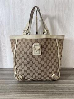 強敵　GUCCI トートバッグ　GG柄　キャンバス　レザー　ベージュ　ゴールド