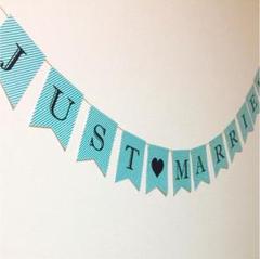JUST MARRIED バナー 水色ストライプのサムネイル