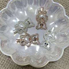 くまさんの♡♡ビジューストーンヘアクリップ♡テディベア♡ヘアピン 髪飾り