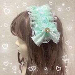 【ハンドメイド】リボンヘッドドレス エメラルドグリーンレース