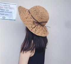 《新品》フェミニン 麦わら帽子 ブラウン 折りたたみ可能