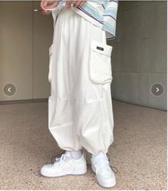 【新品】ワイドパンツ スノーカモ カーゴパンツ ユニセックス ホワイト Lサイズ