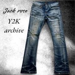 Y2K アーカイブ　ジャックローズ　デニム　ブーツカット　ベルボトム　鬼ヒゲ Y2K アーカイブ ジャックローズ デニム ブーツカット ベルボトム