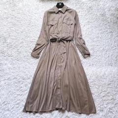 極美品✨プルミエアロンディスモン 長袖シャツワンピース ウエストリボン ロング丈