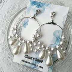 ハンドメイド　ゴージャスパールピアス　イヤリング　シルバー