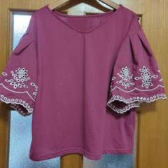 emsexcite 紫系　 花柄刺繍 五分袖　Tシャツ　カットソー
