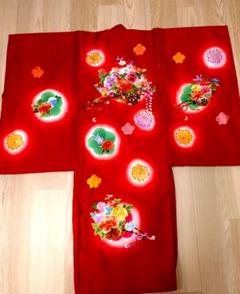 三越お宮参り 赤い花柄刺繍 着物 箱入り