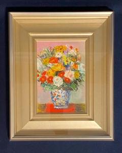58×51cm 落ち着いた雰囲気の油彩 百合 絵画 静物画