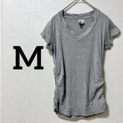 ✨️海外古着✨️Vネック Tシャツ 【Ｍ】 サイドギャザー 夏 ストレッチ素材