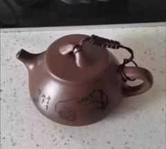 茶色 陶器製 手描き急須