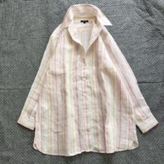 極美品DoClasse長袖シャツストライプリネン100麻M ゆったりマルチカラー
