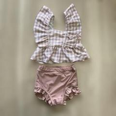 デビロックフリル付きチェック柄セパレート水着
