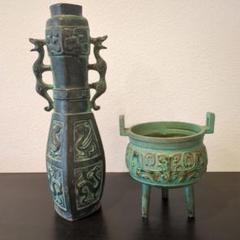 大峰 作 蝋型鋳銅麒麟摘花鳥金銀高肉象嵌双龍耳八角香炉 香爐 高