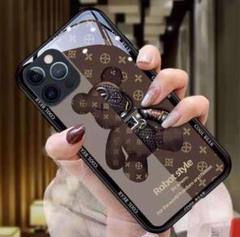 iPhone16Pro ケース クマ 強化ガラス ベア ブラウン 韓国雑貨