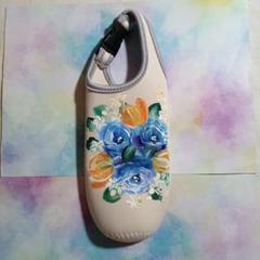 青薔薇のペットボトルカバー　バックル付　トールペイント　手描き　ハンドメイド