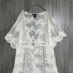 フォーエバー21 レースロングカーディガン　白　L