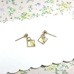 No.951☆ダイヤ×ガラス（イエロー） ピアス イヤリング マスクチャーム
