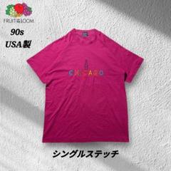 90sUSA製FRUITOFTHELOOM半袖TシャツシングルステッチピンクL
