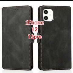 手帳型 レザー iPhoneケース iPhone12 12Pro ブラック