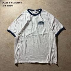 PORT & COMPANY半袖リンガーT古着ホワイト記念ロゴ美品アウトドア白紺