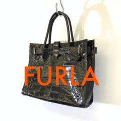FURLA フルラ GRETA TOTE ベルト 装飾 クロコ 型押し バッグ