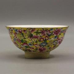 清乾隆琺瑯彩万模様六方挿花器 景徳鎮 陶磁器 装飾品 現代工芸品美術品 置物 清乾隆蒔金黄底万花琺瑯彩碗 景徳鎮 陶磁器 装飾品 現代工芸品