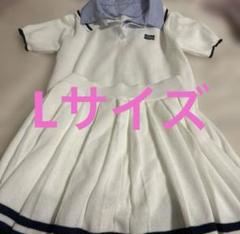 ポロニットトップス×プリーツミニスカートセットアップ グレイル Lサイズ